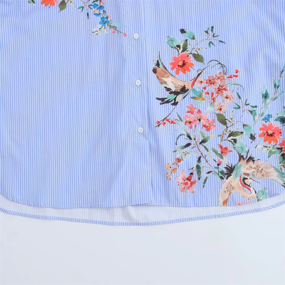 Women's Casual Long Sleeve Collared Shirt Loose Fit Animal Print and Striped Pattern Top