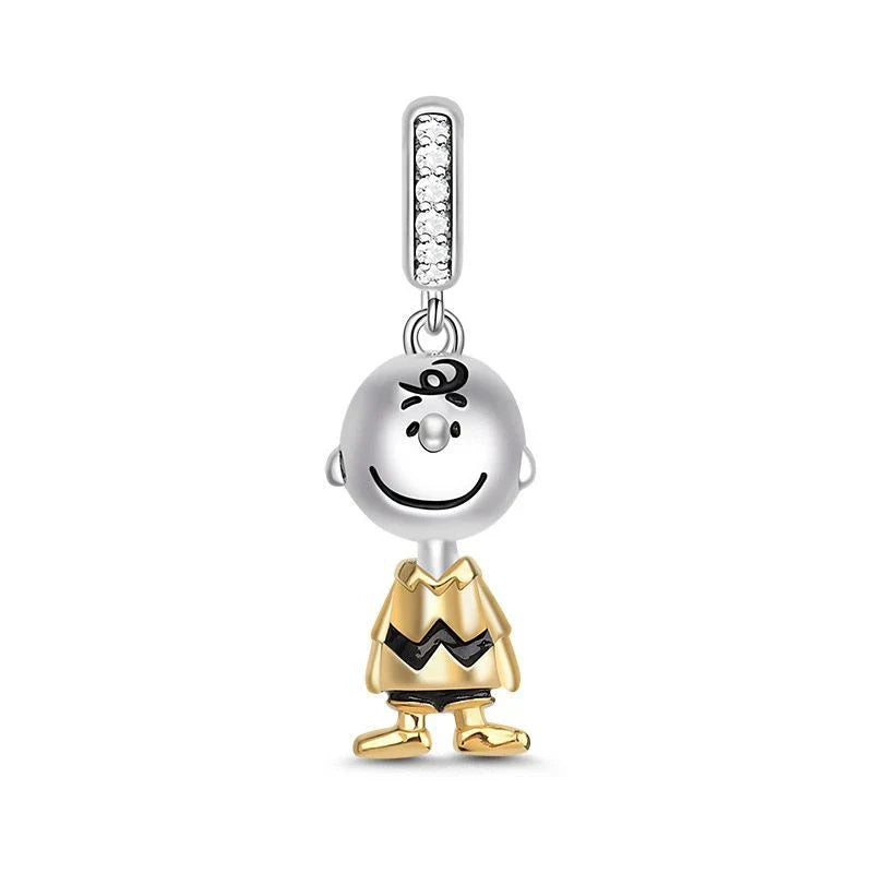 Snoopy Charlie Brown 925 Silver Charm Pendant for Women Fit 3mm Bracelets