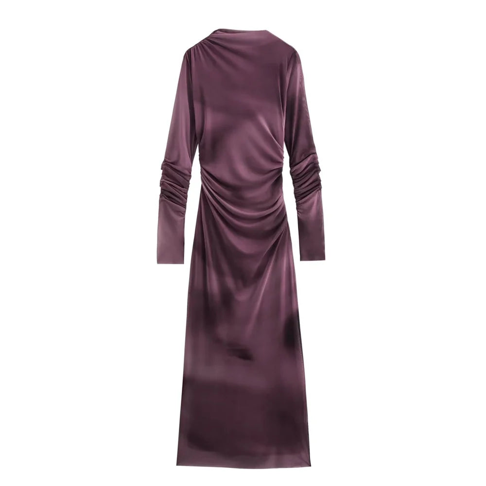 Long Sleeve Polka Dot Maxi Dress With Ruched Details