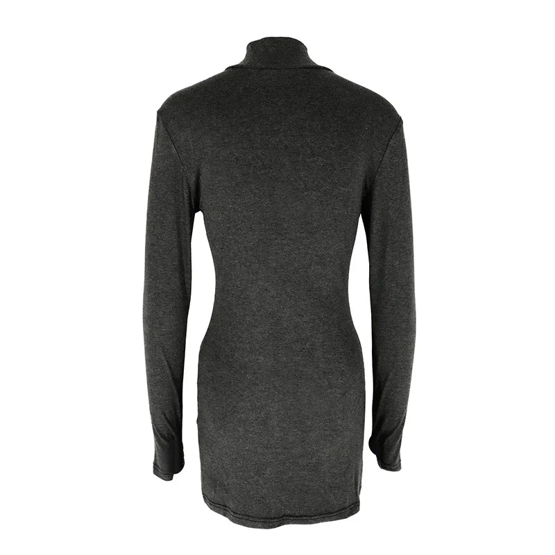 Autumn Black Turtleneck Knitted Bodycon Dress For Women