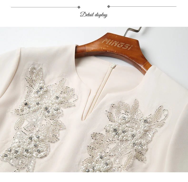 White Floral Embroidery A-Line Dress Short Sleeve Chic