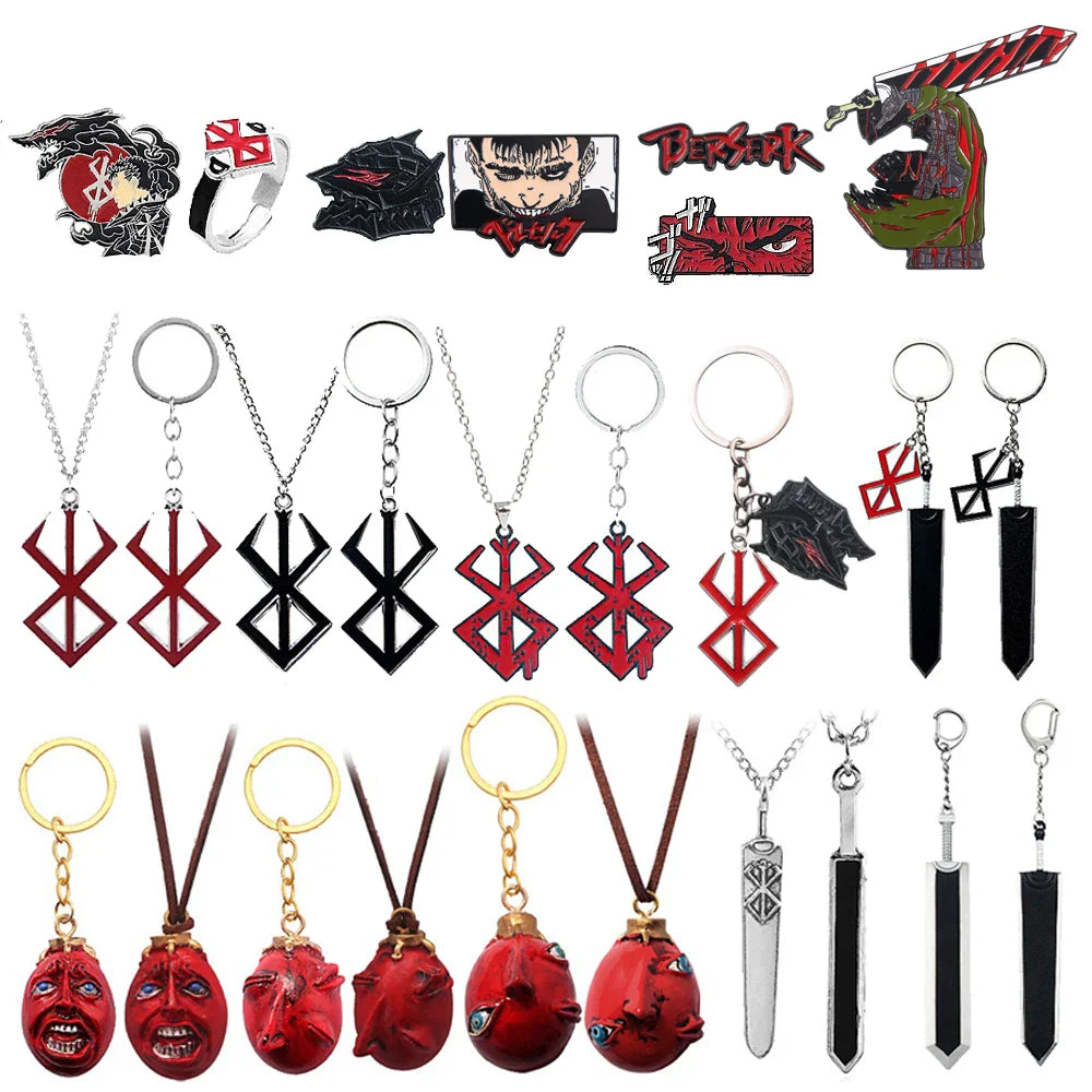 Anime Red Skull Keychain Berserk Warrior Griffith Guts Keyring Cosplay Prop Gift for Men and Women