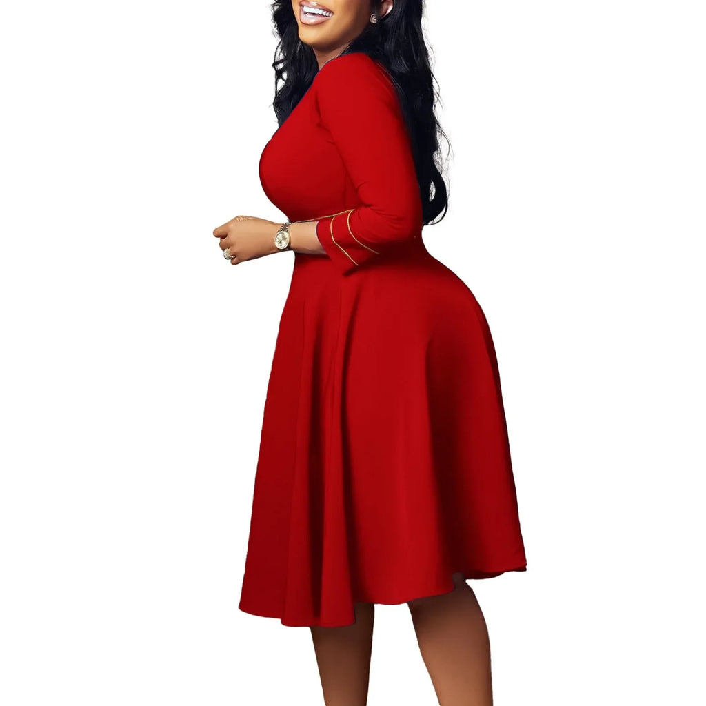 Elegant Party Dress For Women O Neck Pleated A Line Midi