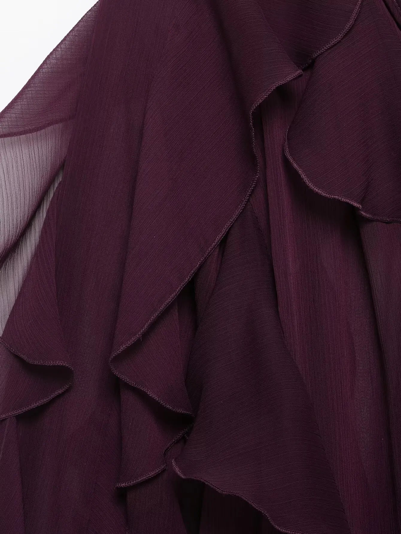 Women's Burgundy Ruffle Layer Casual Blouse Long Sleeve Loose Fit Button-Front Shirt High Street Fashion Top