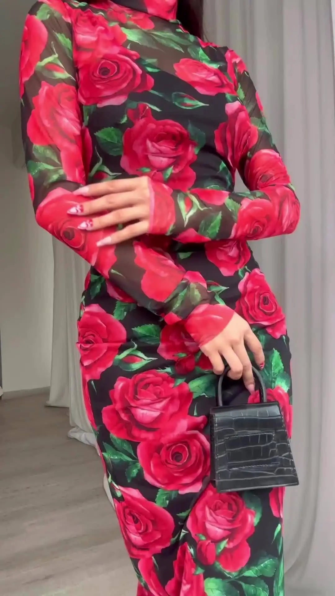 Printed Long Sleeve Dress For Women Vintage Retro Style