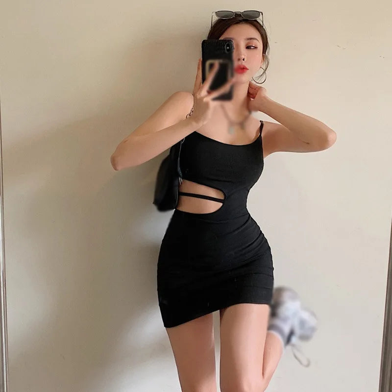 Backless Summer Hollow Out Dress Solid Color Sleeveless