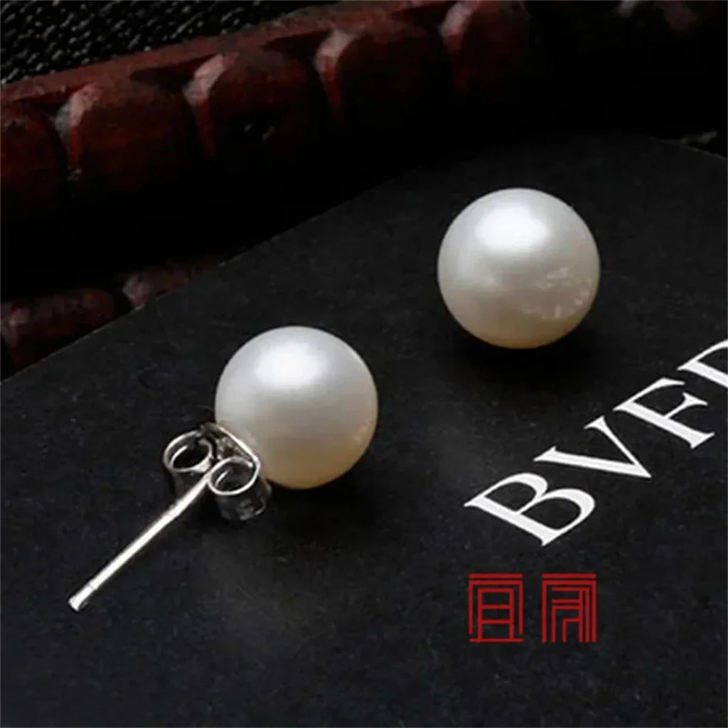 925 Sterling Silver Freshwater Cultured Pearl Button Ball Stud Earrings for Women