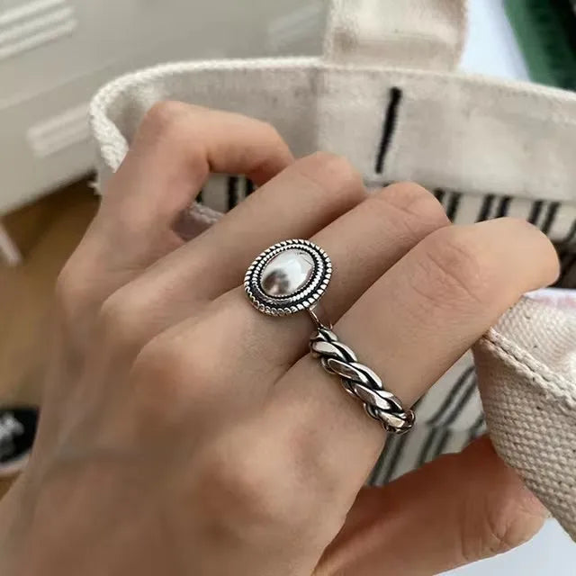 925 Sterling Silver Couples Rings Vintage Twist Design Geometric Thai Jewelry