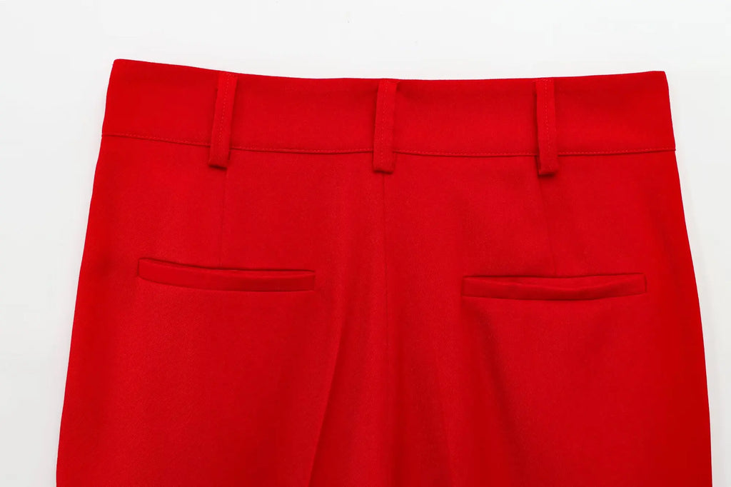 Fashionable Red Vest and Flared Pants Suit for Women with Belt, Versatile and Simple Temperament Outfits