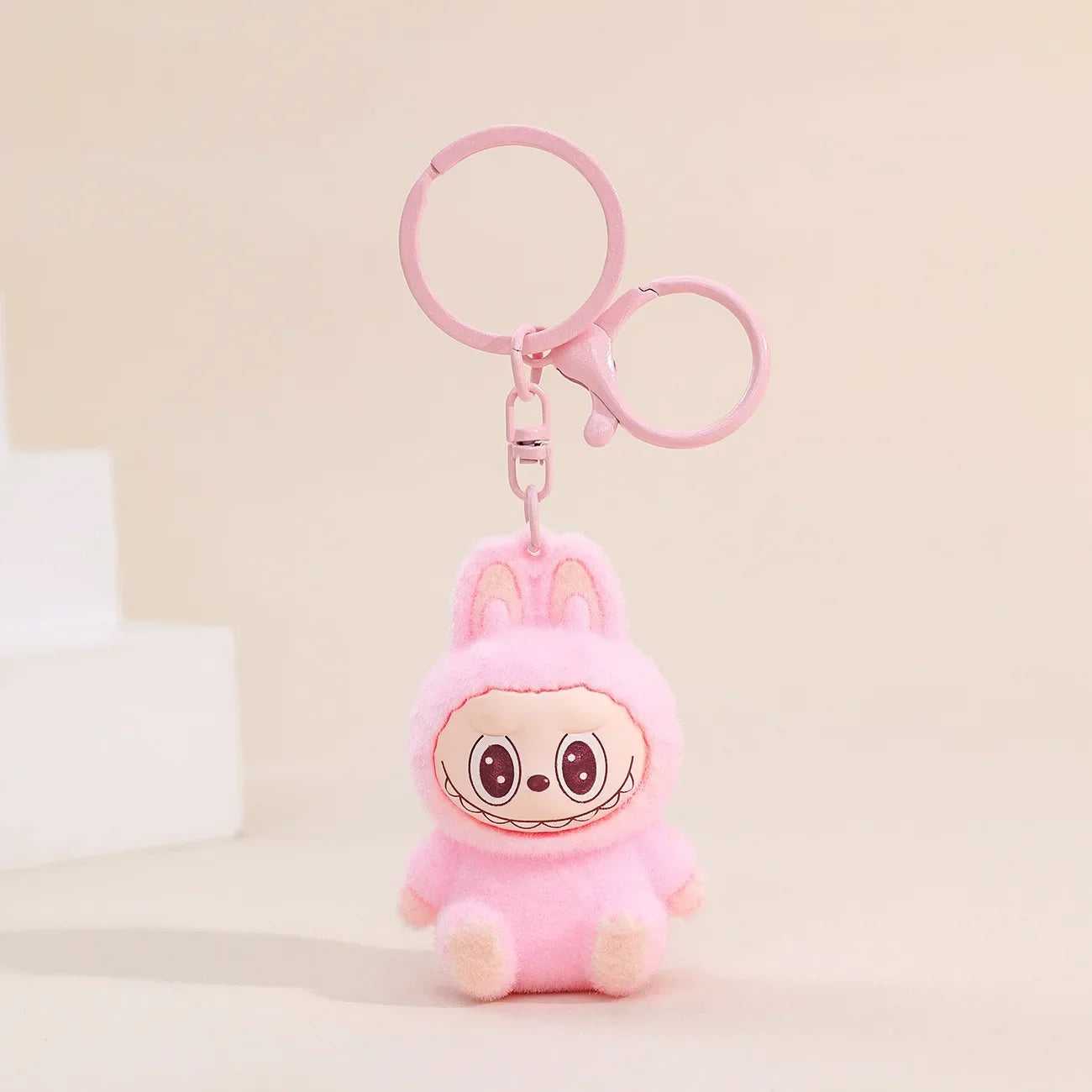 Sitting Labubu Doll Keychain Fluffy PVC Phone Ornament Bag Charm Car Keychain Christmas Gift
