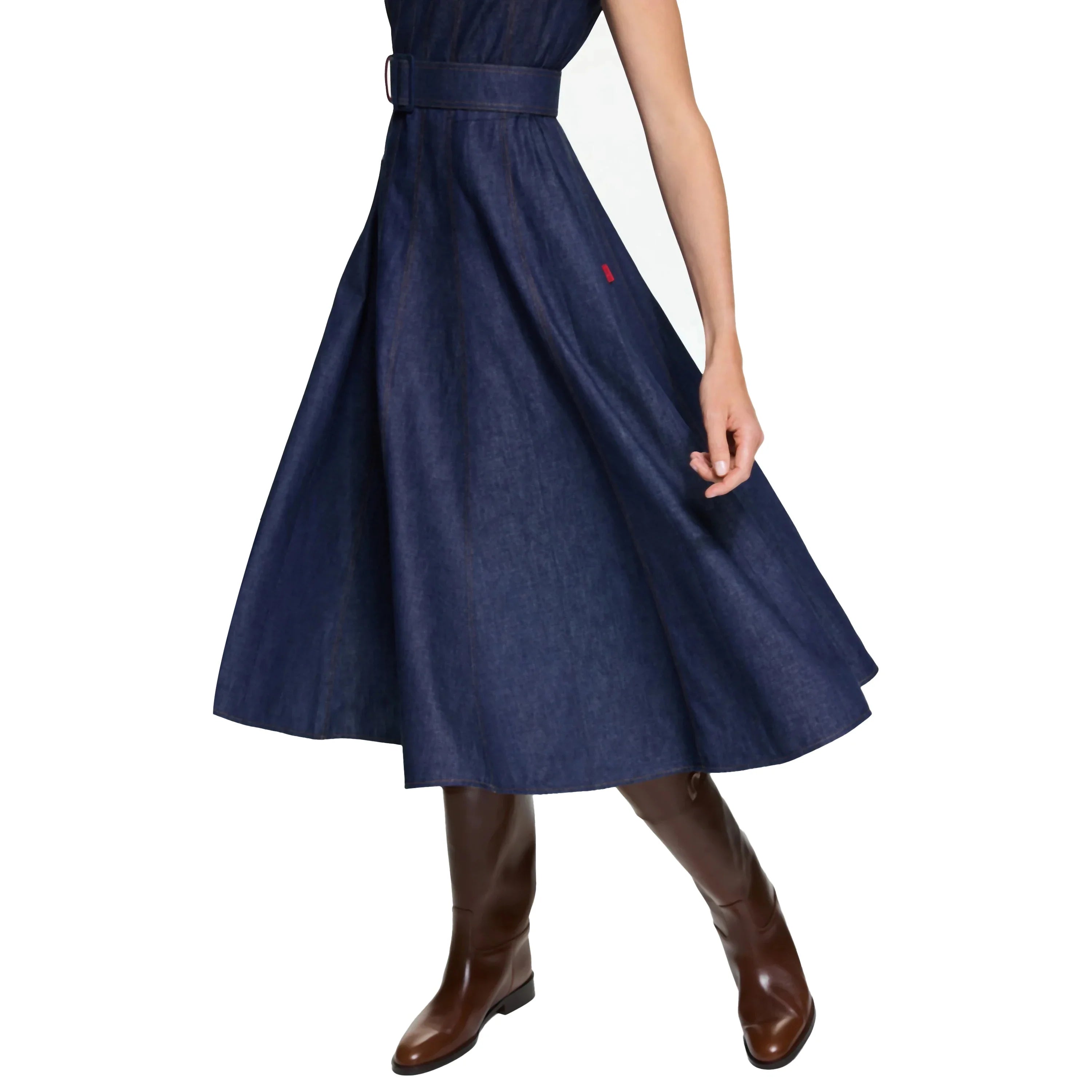 Denim Maxi Dress For Women Sleeveless High Waist O Neck