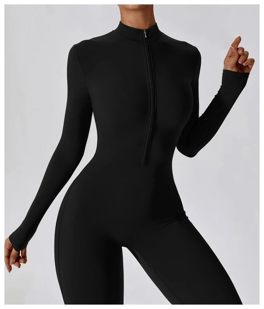 Women Long Sleeve Yoga Jumpsuit Slim Fit Romper Active