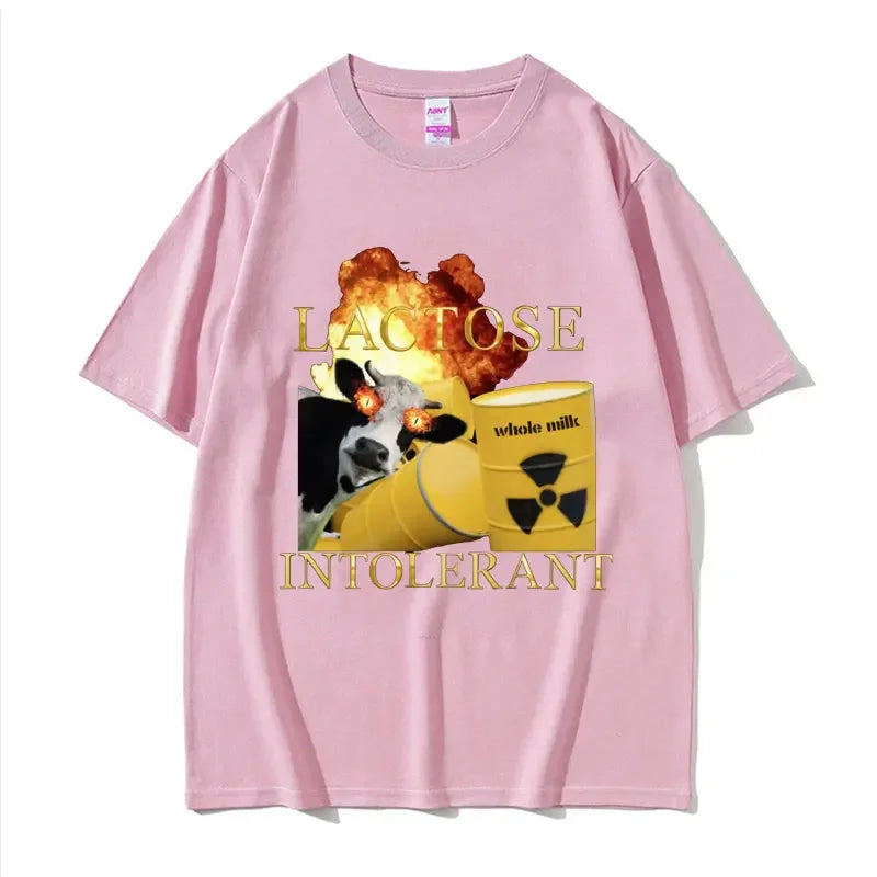 Lactose Intolerant Humor Graphic T Shirt for Men and Women Casual Cotton Tee Retro Streetwear