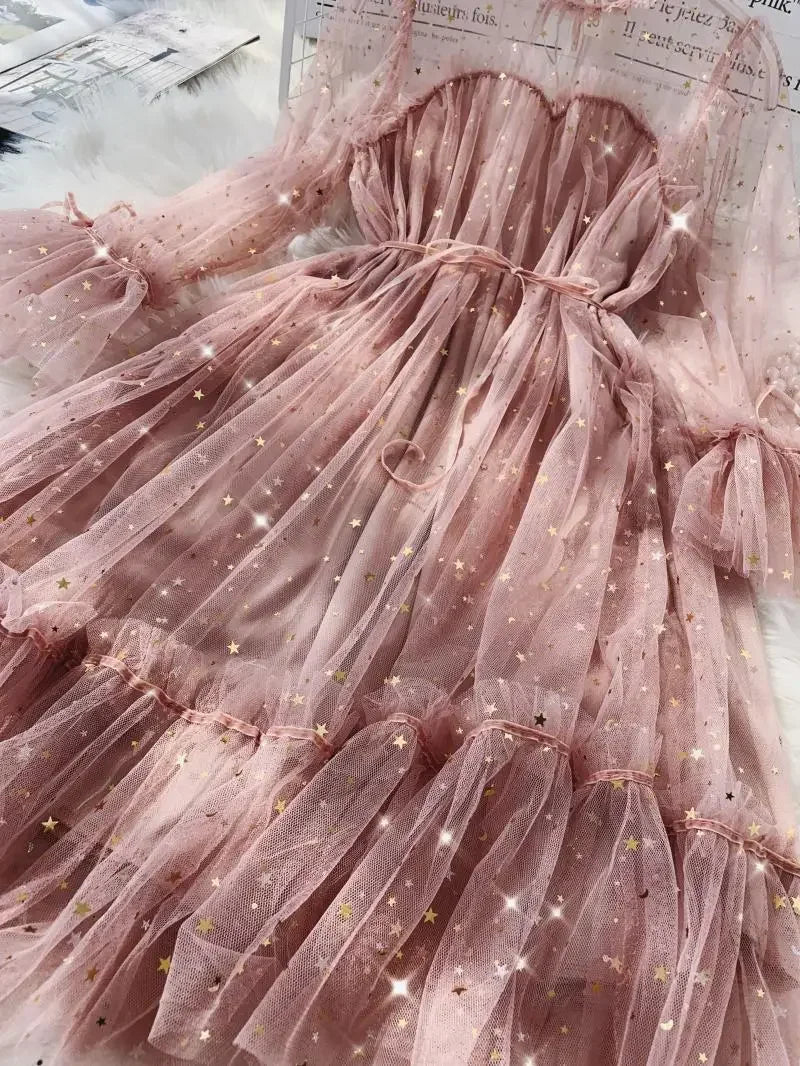 Sequined Mesh Fairy Dress For Women Party Gala Evening Wear