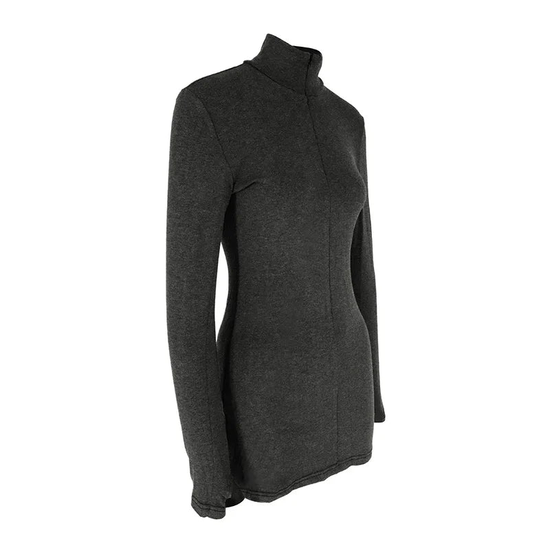 Autumn Black Turtleneck Knitted Bodycon Dress For Women