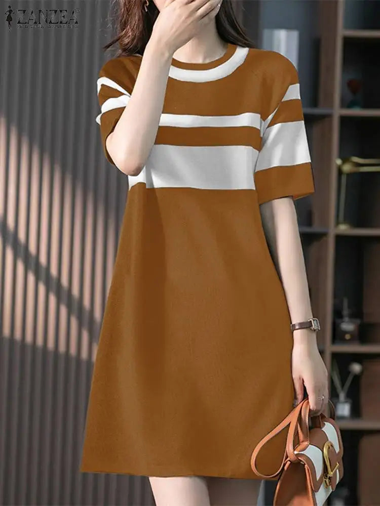 Knee Length Summer Patchwork Sundress Casual For Women