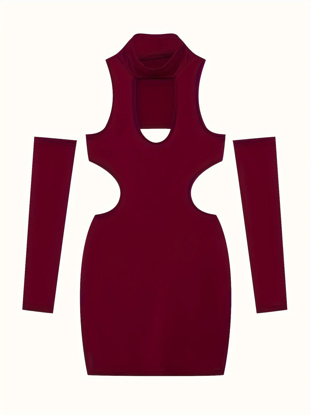 Spring Summer Hollow Neck Bodycon Dress Solid Color