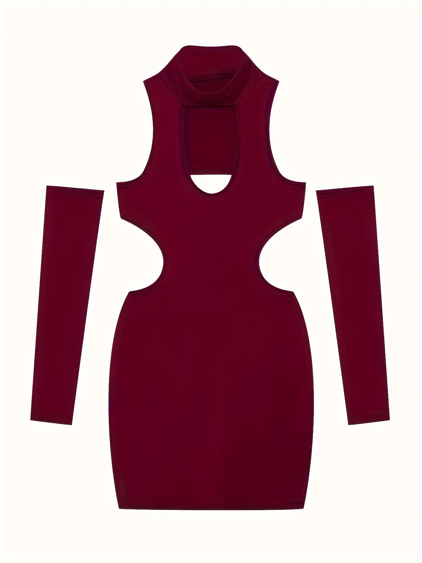 Spring Summer Hollow Neck Bodycon Dress Solid Color