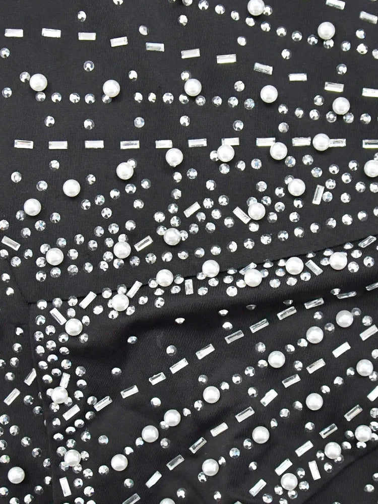 One Shoulder Maxi Dress Crystal Rhinestones And Pearls