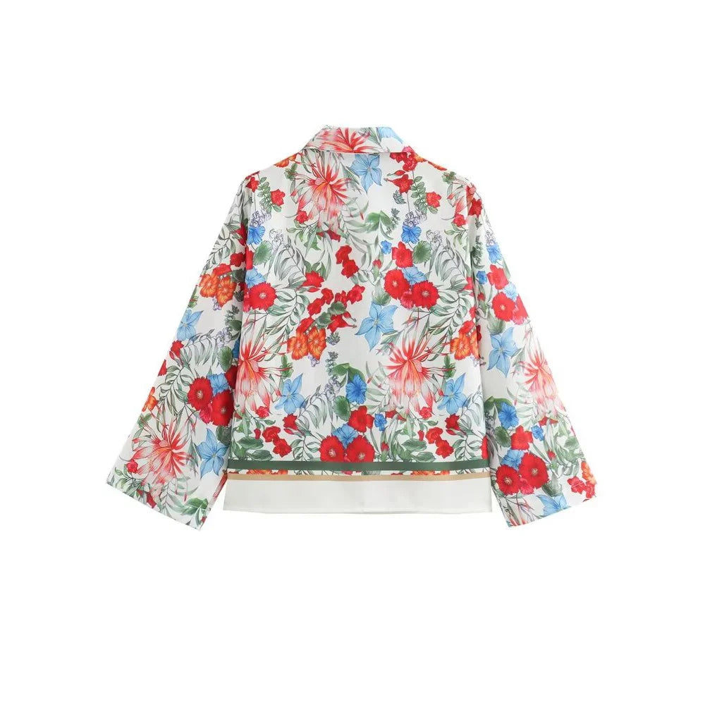 Women's Casual Polo Collar Long Sleeve Linen Shirt and High Waist Pants Set