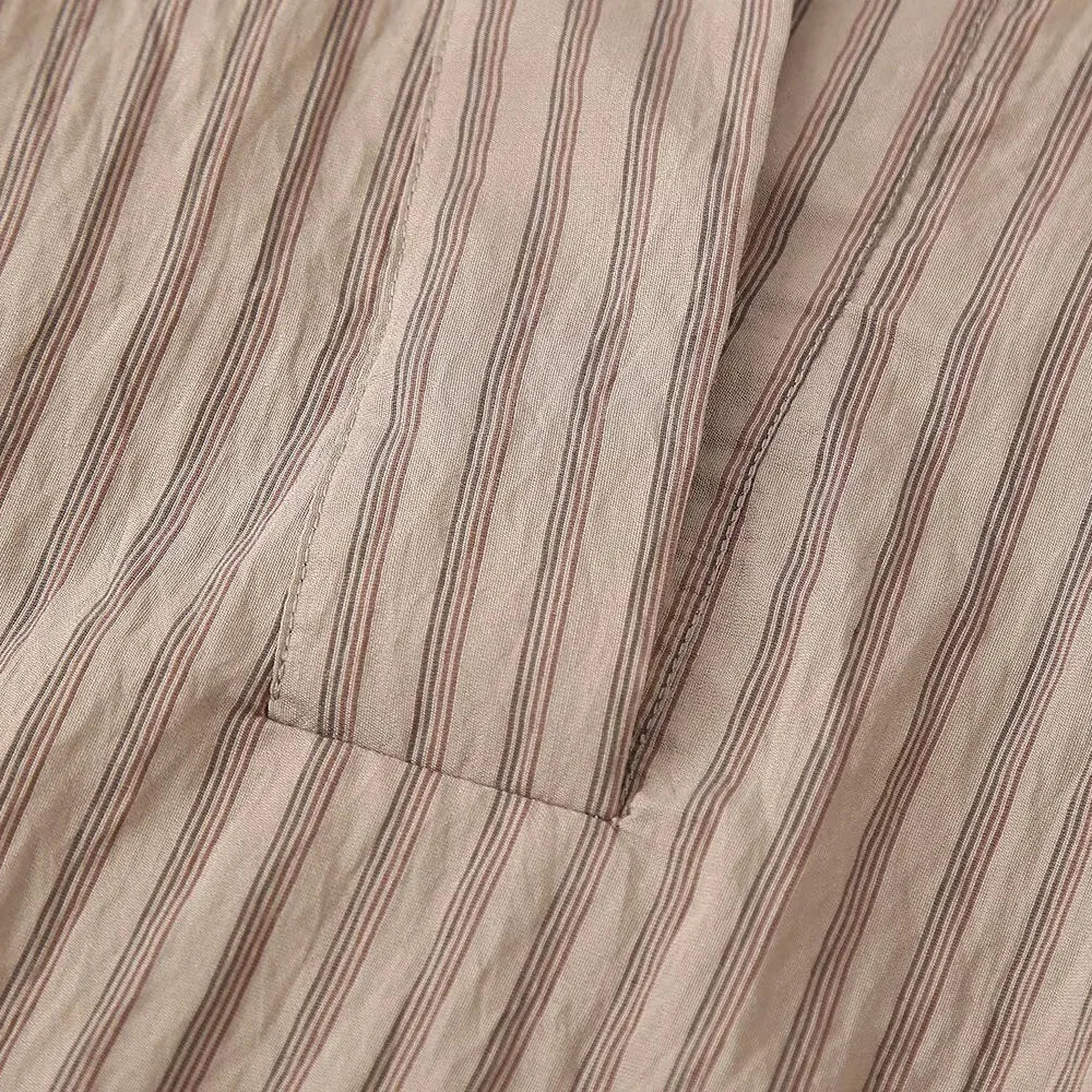 Women's Casual Striped Shirt and Elastic Waist Wide Leg Pants Relaxing Set