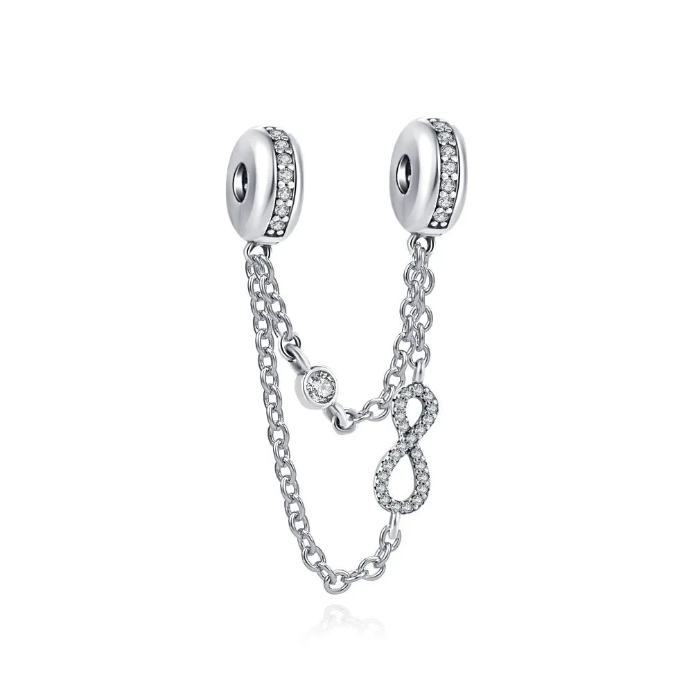 DIY Love Heart Family Safety Chain Bracelet with 925 Silver Star Clip Bead and Flower Charm Gift