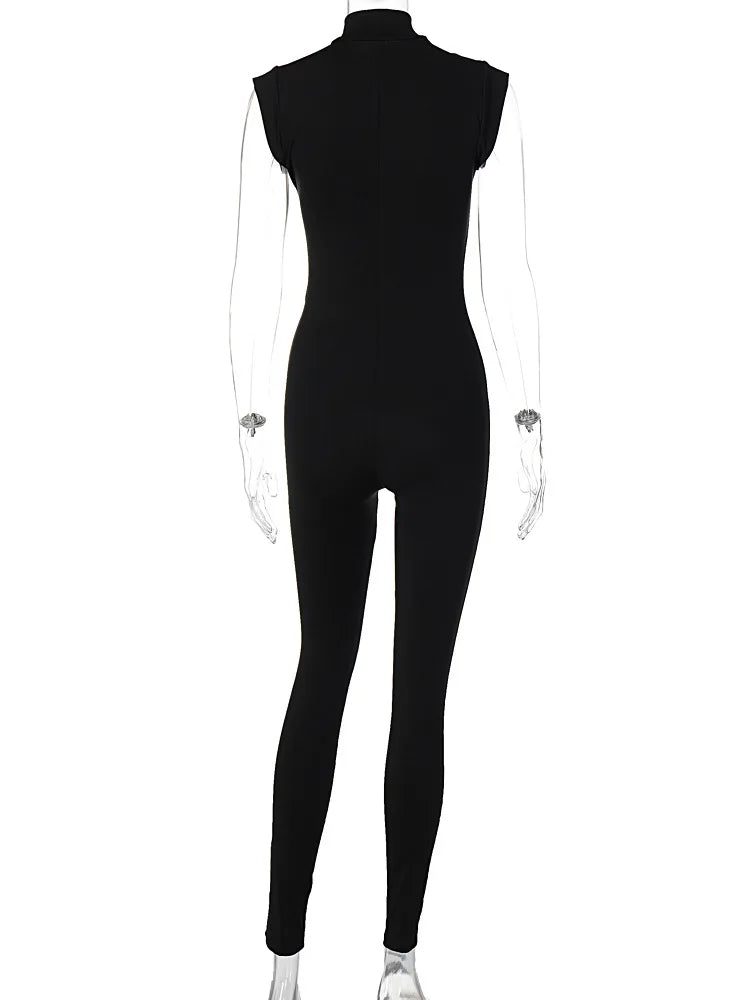 Women's Sleeveless Zipper Neck Sexy Bodycon Jumpsuit One Piece Stylish Summer Streetwear Party Gym Romper Overalls