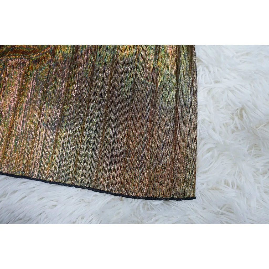 One Shoulder Metallic Pleated Maxi Dress Evening Gown