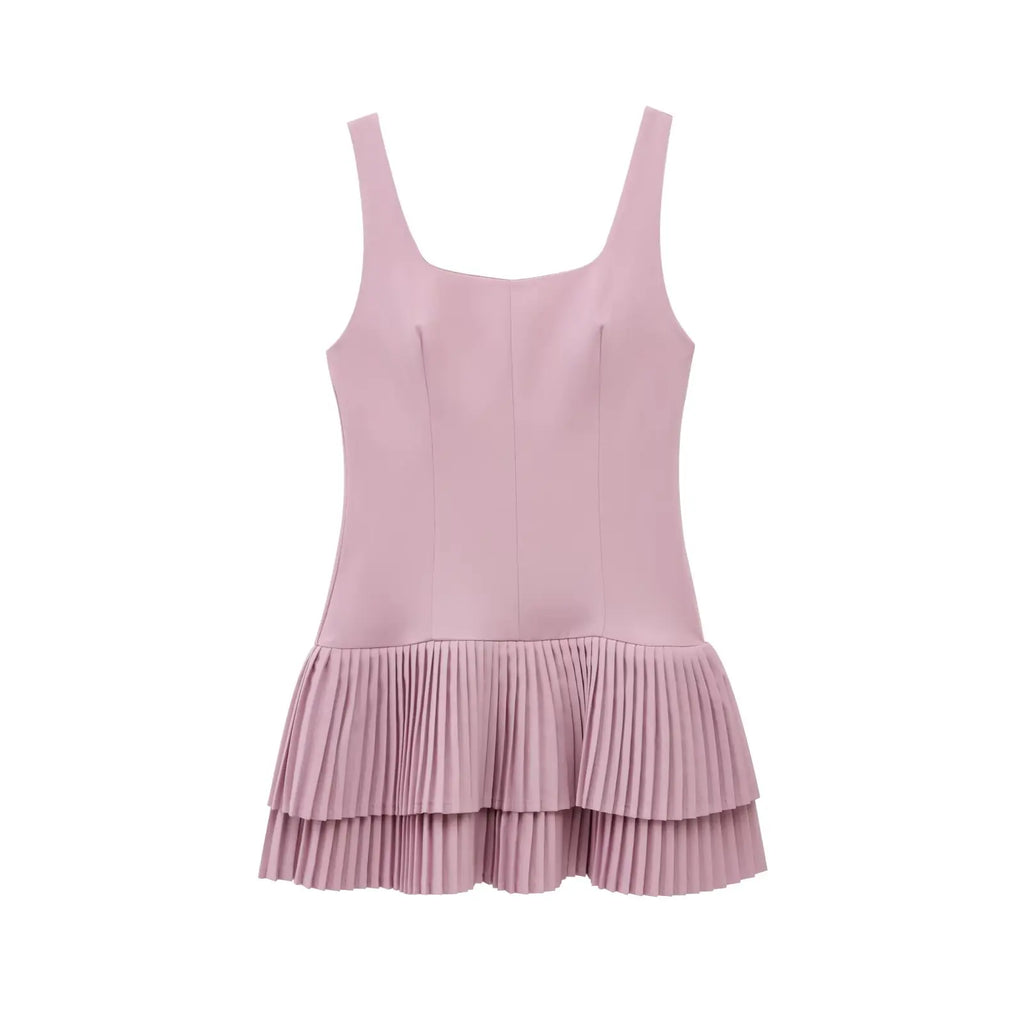 Sleeveless Pleated Mini Dress With Square Collar Chic