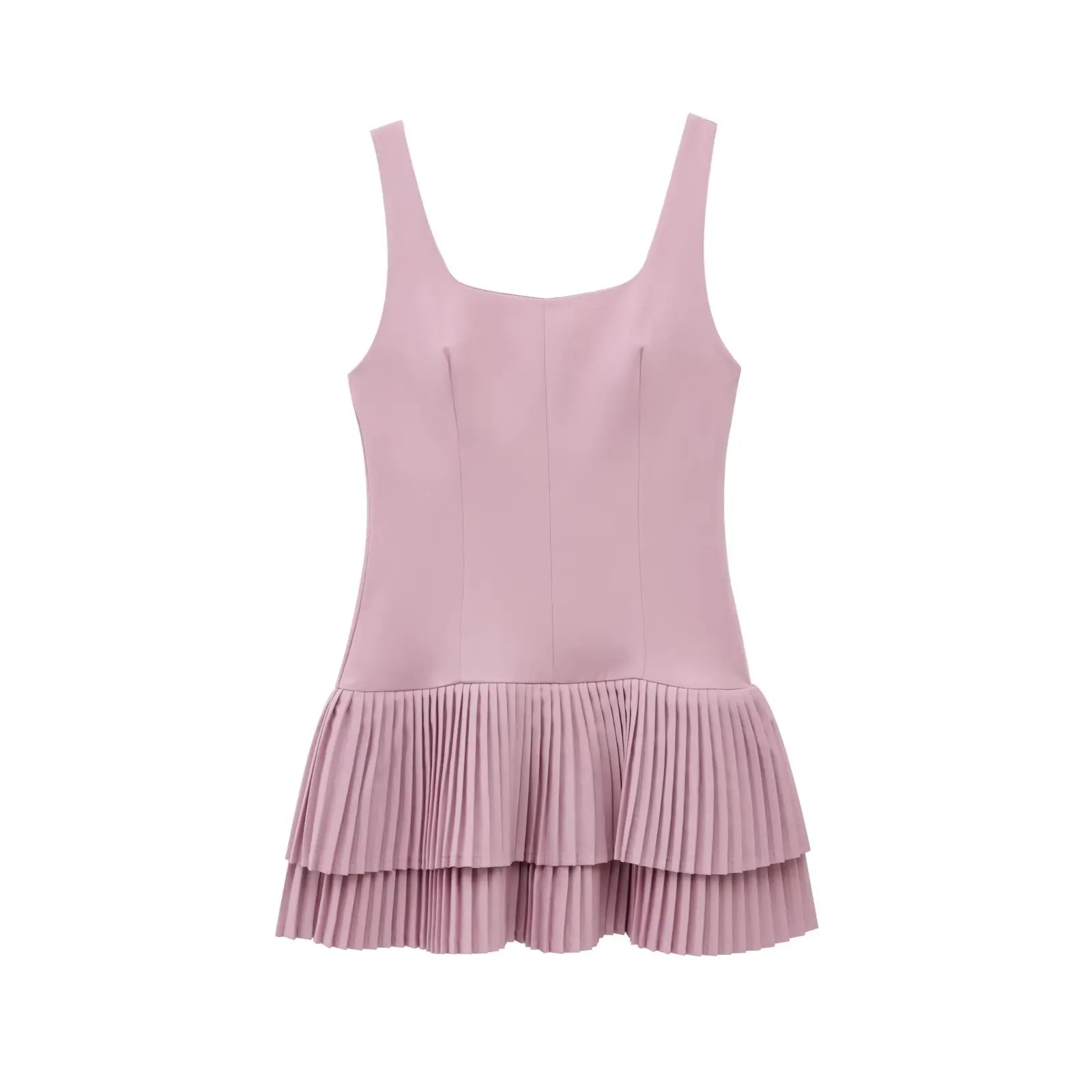 Sleeveless Pleated Mini Dress With Square Collar Chic