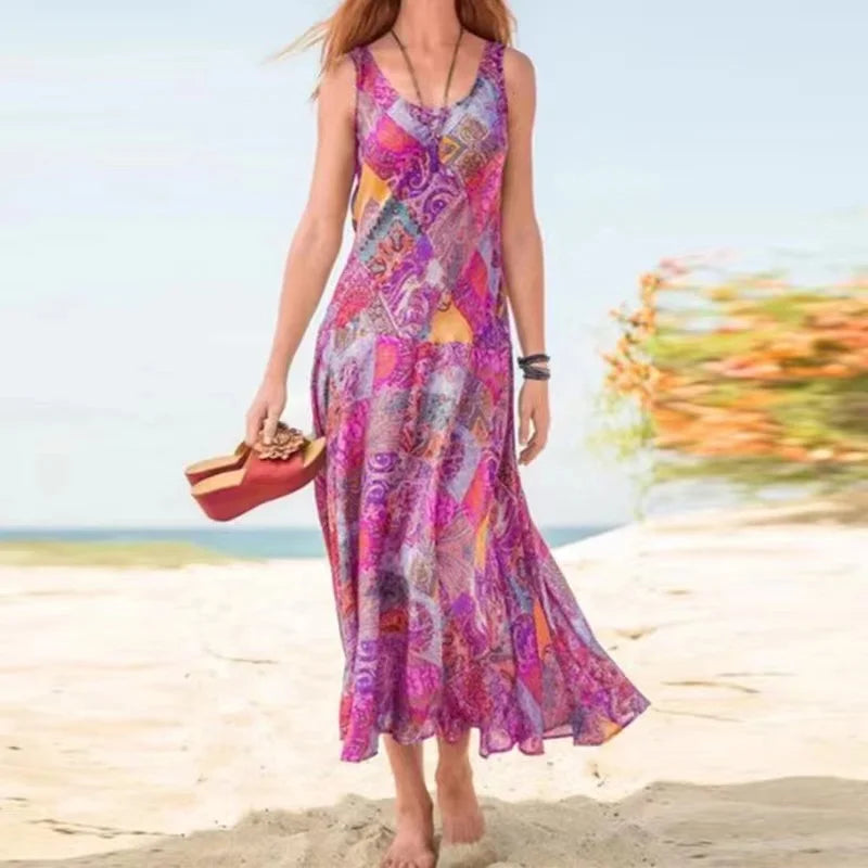 Boho Beach Dress With Print Tank Top For Summer Holiday