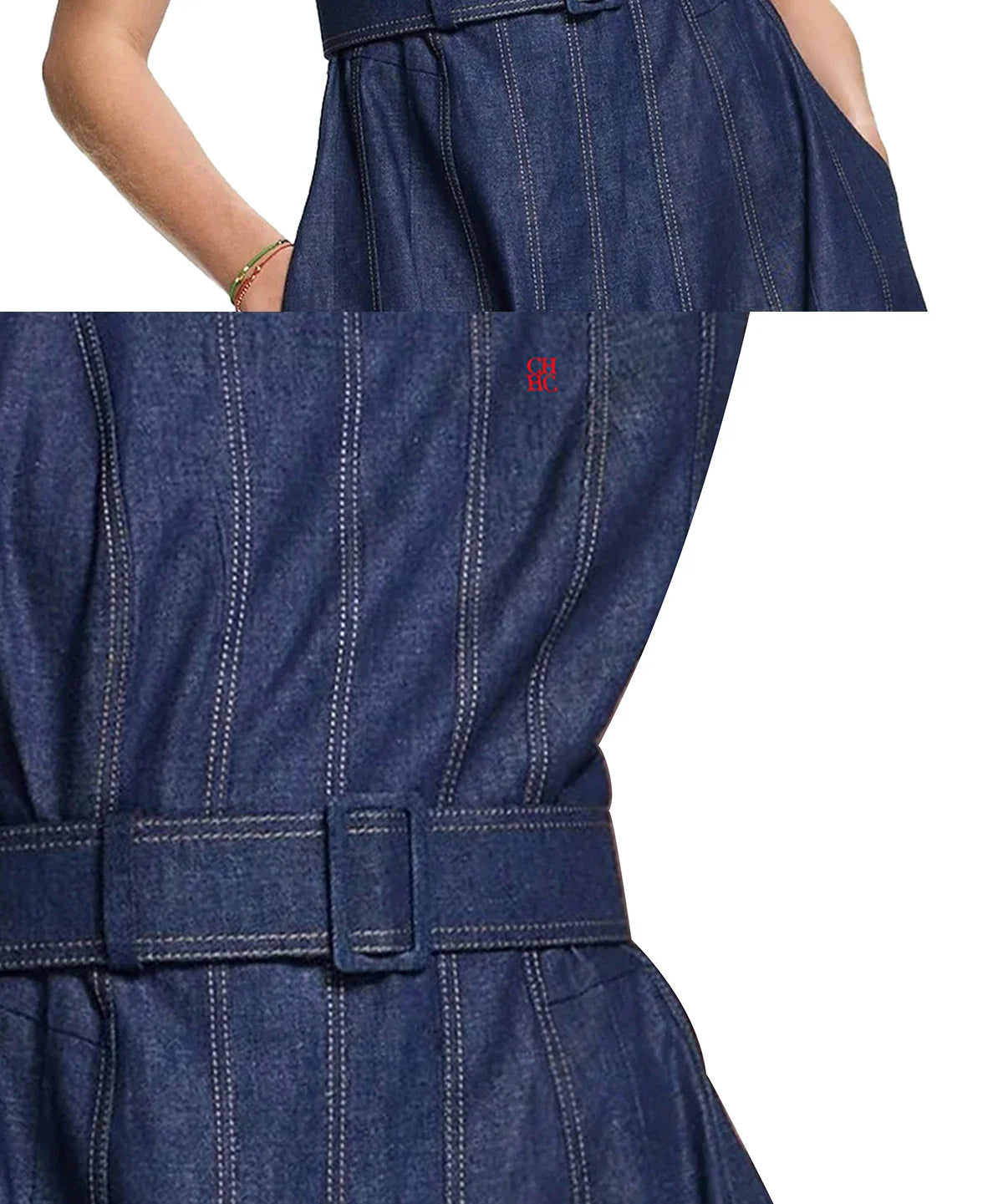 Denim Maxi Dress For Women Sleeveless High Waist O Neck