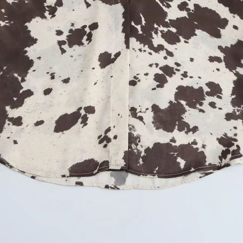 Women's Animal Print Satin Oversized Long Sleeve Blouse Chic Tie Dye Button Up Shirt for Spring