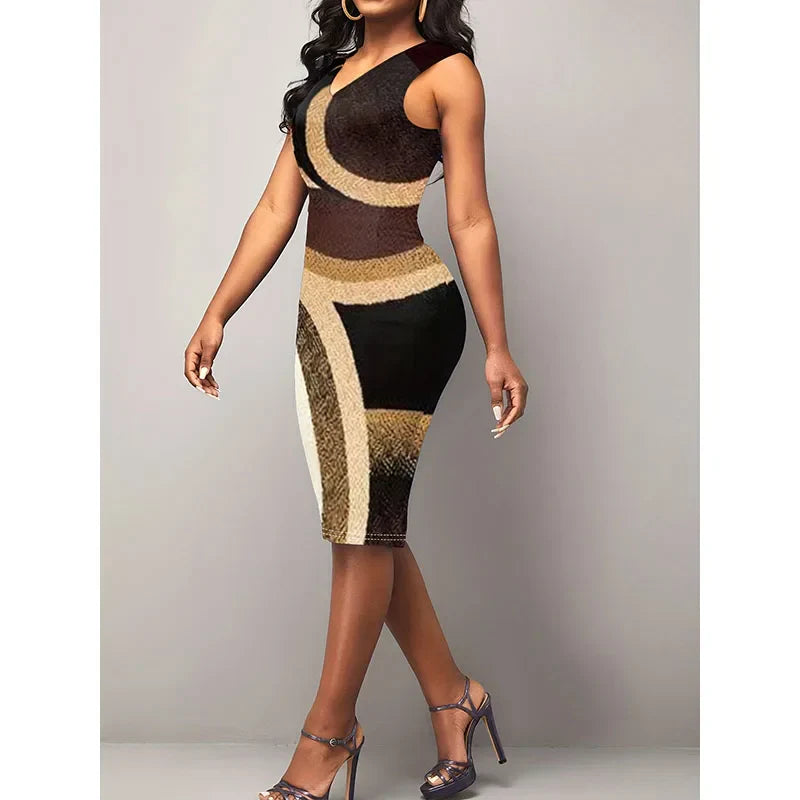 Sleek Sleeveless V Neck Sundress For Office And Summer