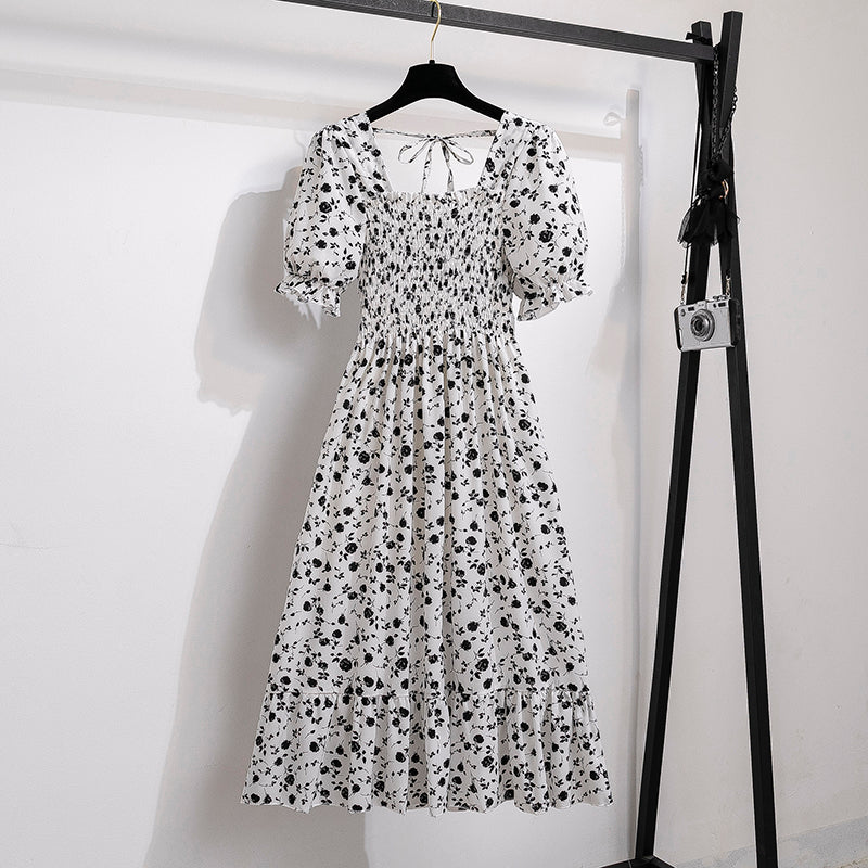 Backless Chiffon Pleated Midi Dress With Elastic Waist