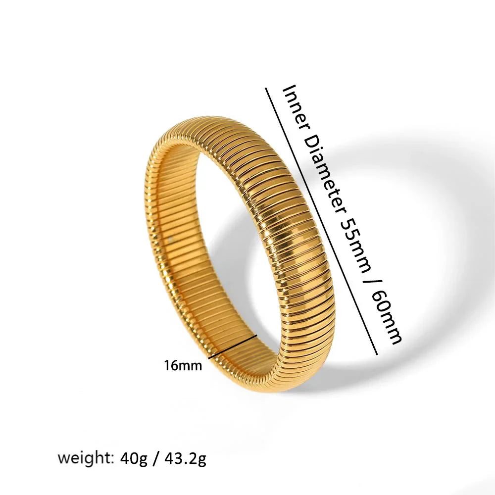 304L Stainless Steel Elastic Bracelet for Women with 18k Gold Plated Charm Wide Chunky Metal Spiral Bangle Waterproof Fashion Jewelry