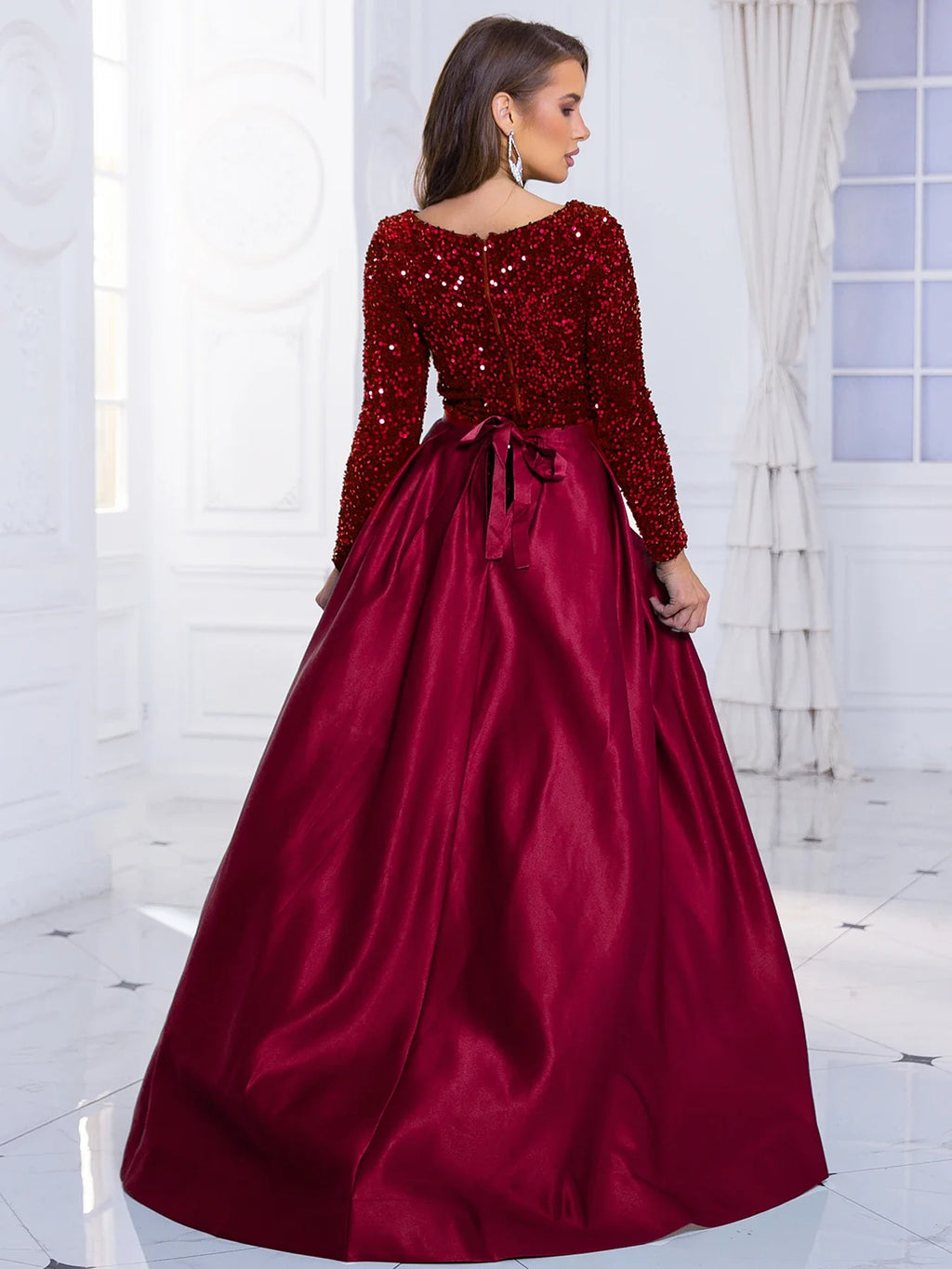 Red Sequin Party Dress With Detachable Lace Up Skirt