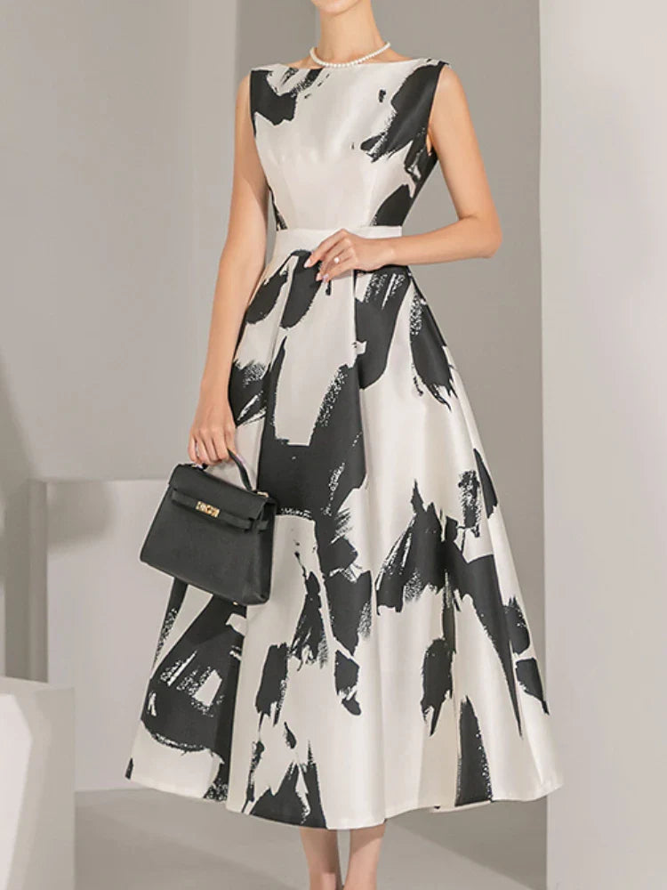 Women Sleeveless Midi Dress A Line For Party Casual Summer