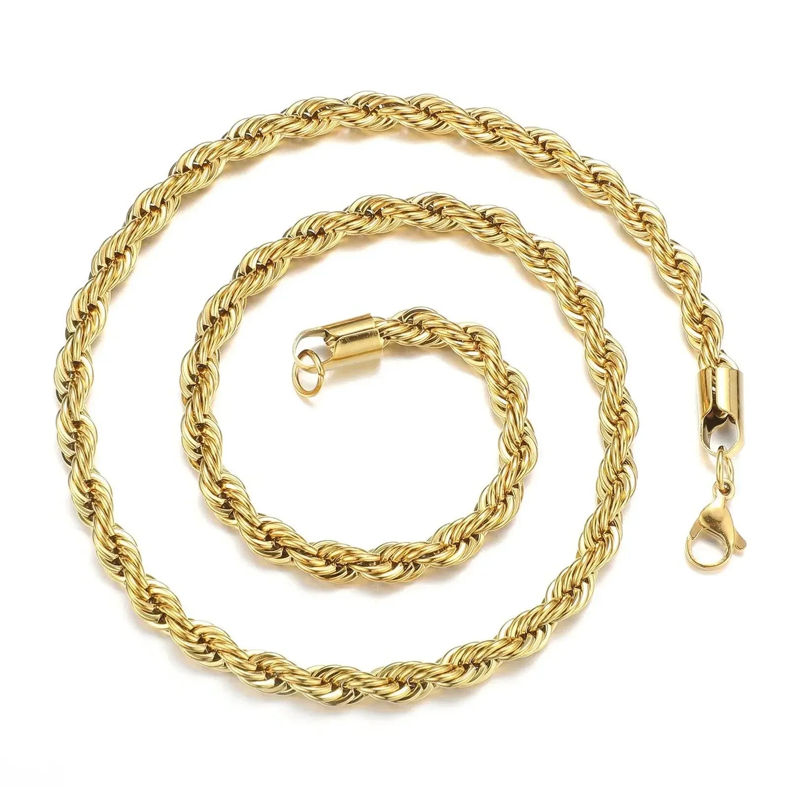 Gold Color Twisted Rope Chain Necklace Stainless Steel Waterproof Choker for Men and Women Fashion Jewelry
