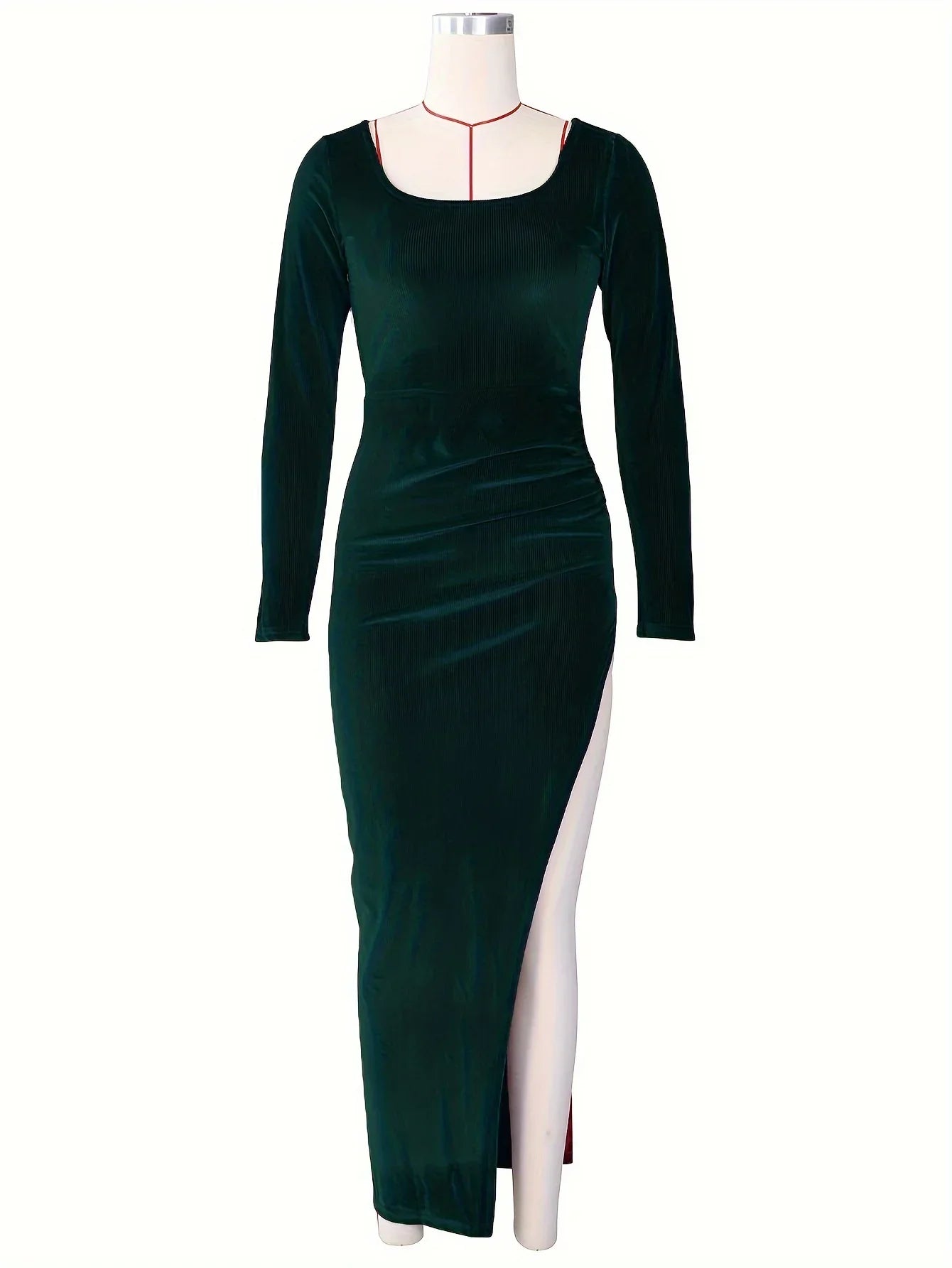 Velvet Long Sleeve Maxi Dress With Split For Wedding Guest