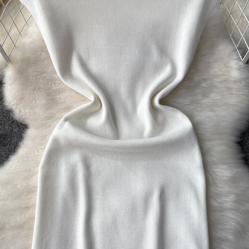 Pink Backless Summer Knit Bodycon Beach Dress for Women