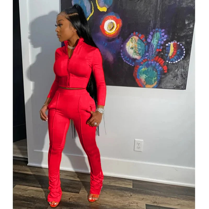 Casual Solid Color Two Piece Sports Set for Spring Fashion