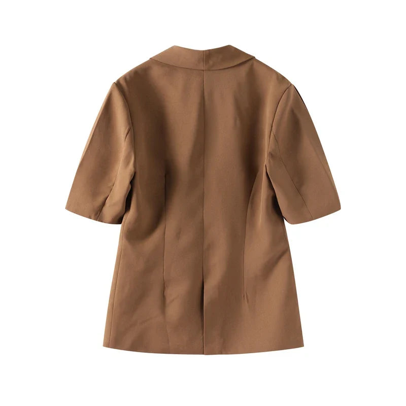 Casual Women Blazer Pants Suit with Slim Lapel Puff Sleeves and Wide Leg Trousers 2 Piece Outfit