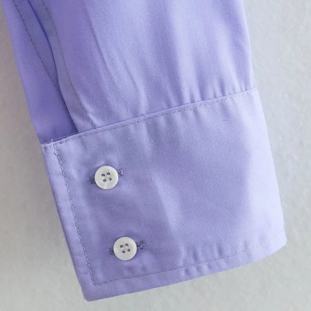 Women's Vintage Loose Cropped Shirt Long Sleeve Front Button Blouse Chic Casual Top