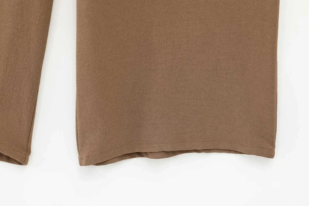 Women's Lace Up Kimono Shirt Top and Elastic Waist Wide Leg Trousers Two Piece Set