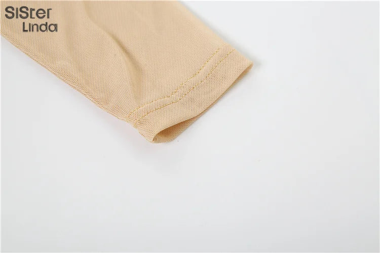 Sexy Mesh Patchwork Long Sleeve Skinny See-Through Zip One-Piece Jumpsuit for Women Party Clubwear