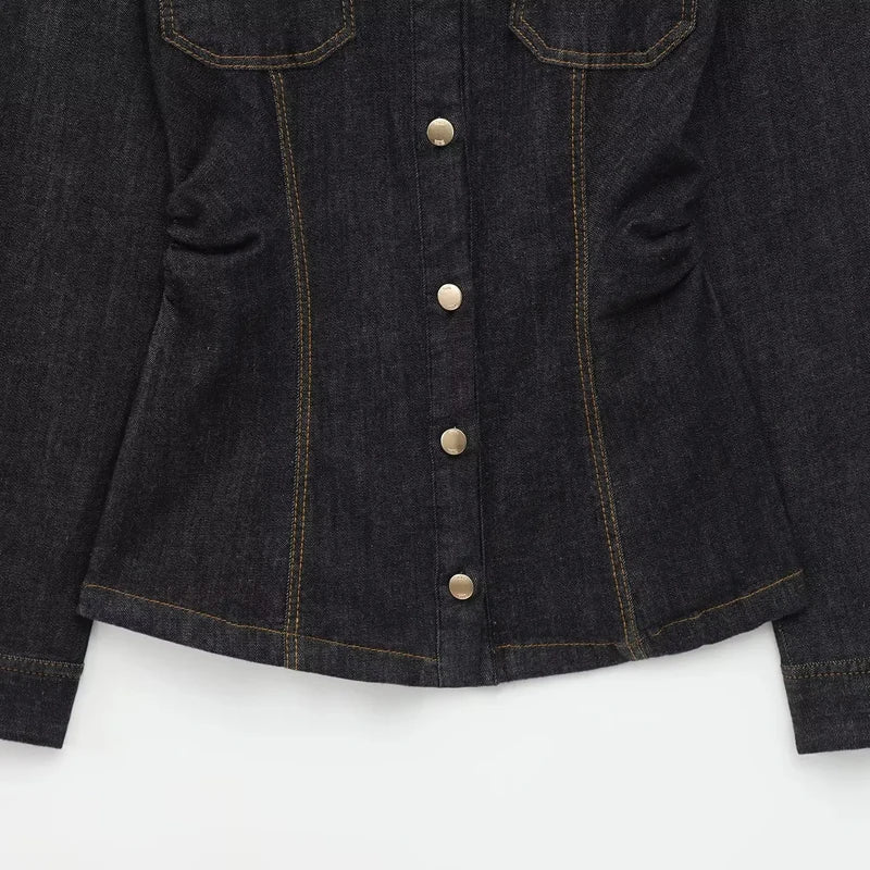 Women's Denim Pants Set 2 Piece Outfit with Long Sleeve Tops and Wide Leg Trousers for Casual Elegance