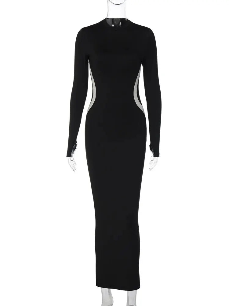 Black Long Sleeve Bodycon Dress Ankle Length Party Wear