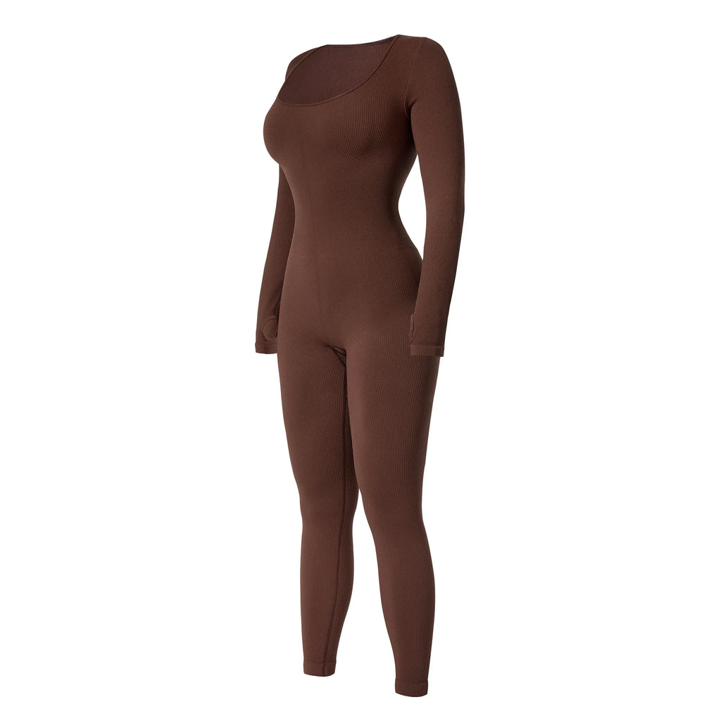 Bodycon Slim Fit Zipper Jumpsuit for Women Casual Brown Fitness Romper Streetwear Playsuit Overall