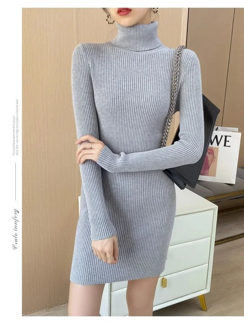 Korean Turtleneck Sweater Dress Bodycon Knit For Office